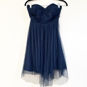 Jenny Yoo Strapless Tulle Tea Length Dress in Navy Size 0